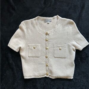 J.CREW Cream Knit Short-Sleeve Lady Cardigan